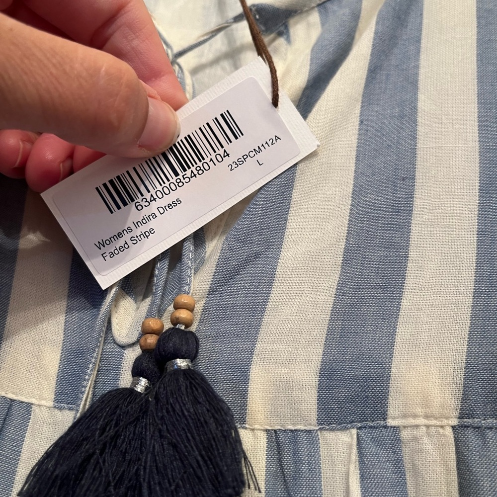 Pink Chicken Blue Chambray and Cream Tiered Maxi Sundress faded stripes - Picture 6 of 12